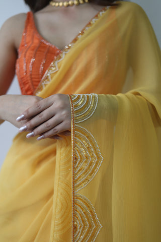 Naina Yellow Chiffon Silk Saree