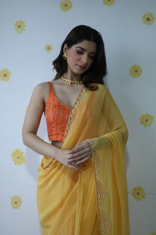 Naina Yellow Chiffon Silk Saree