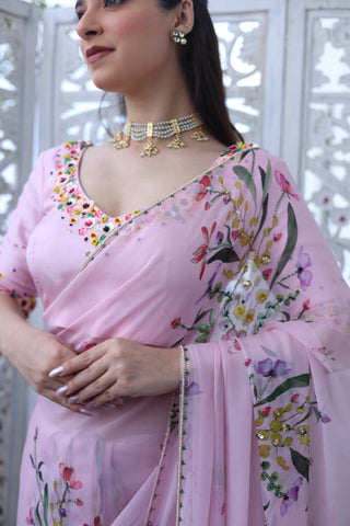 Gul Pink Chiffon Silk Saree