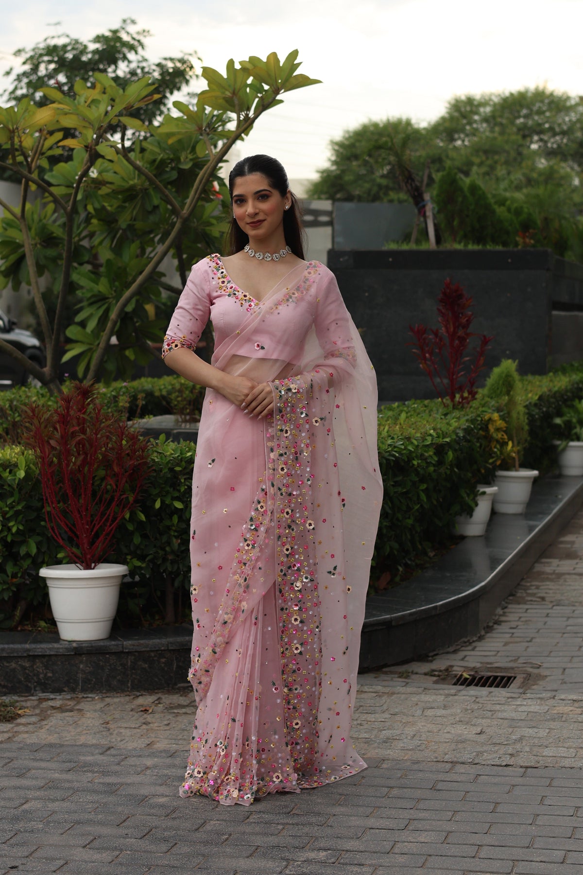 Lily Pink Organza Saree