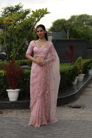 Lily Pink Organza Saree
