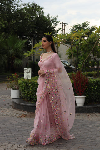 Lily Pink Organza Saree