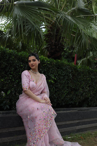 Lily Pink Organza Saree