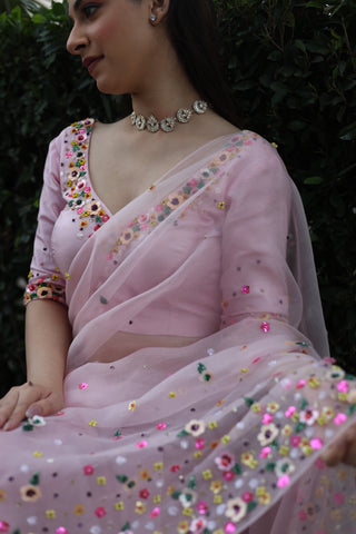 Lily Pink Organza Saree