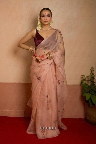 Flower Dairy Rose Organza Silk Saree