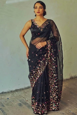 Lily Black Single Border Organza Silk Saree