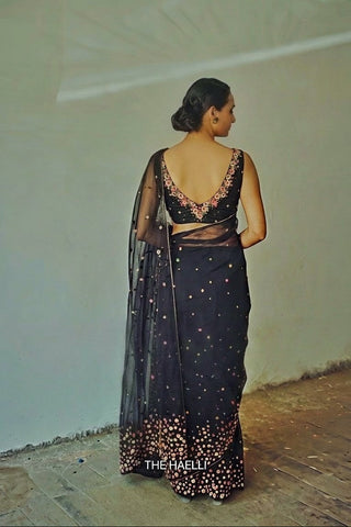 Lily Black Single Border Organza Silk Saree