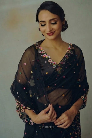 Lily Black Single Border Organza Silk Saree