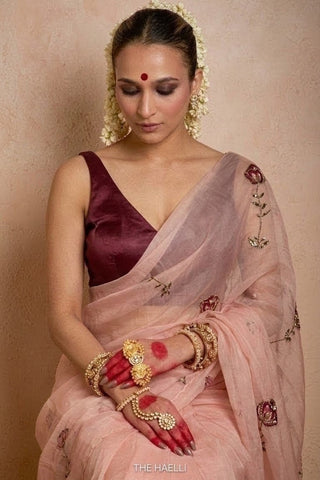 Flower Dairy Rose Organza Silk Saree