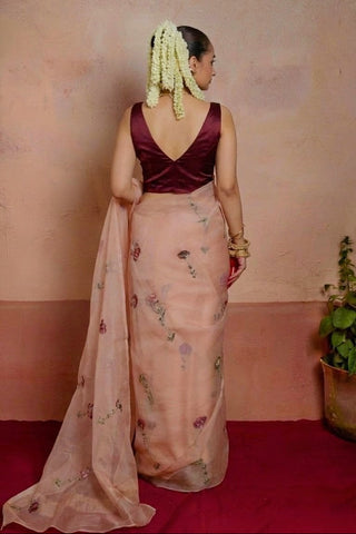 Flower Dairy Rose Organza Silk Saree