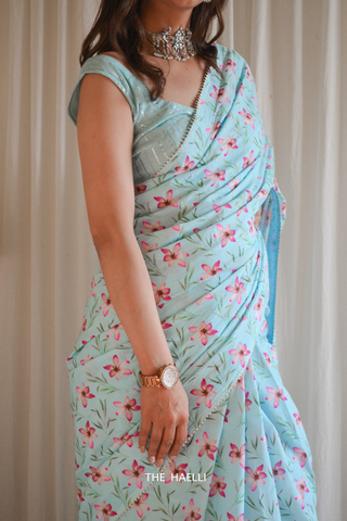 Forget Me Not Blue Cotton Saree