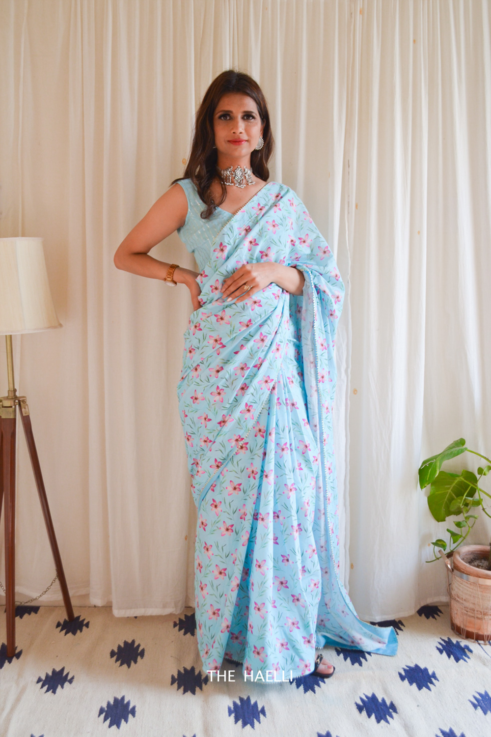 Forget Me Not Blue Cotton Saree