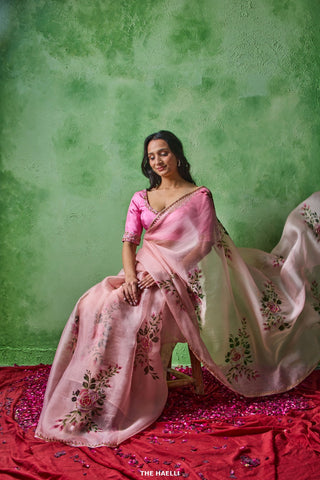 Gulaab Rose Organza Silk Saree