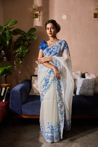 Jaal White Organza Saree