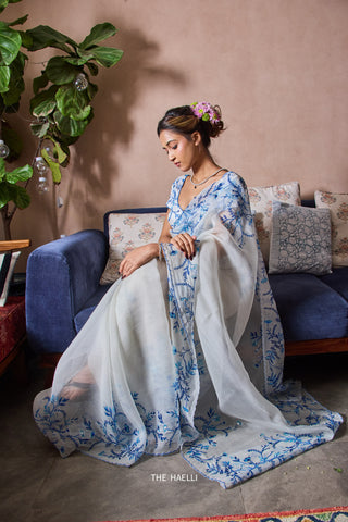 Jaal White Organza Saree