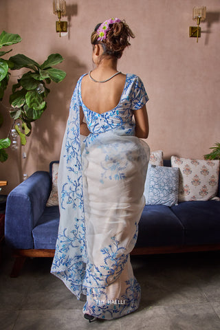 Jaal White Organza Saree