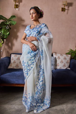 Jaal White Organza Saree