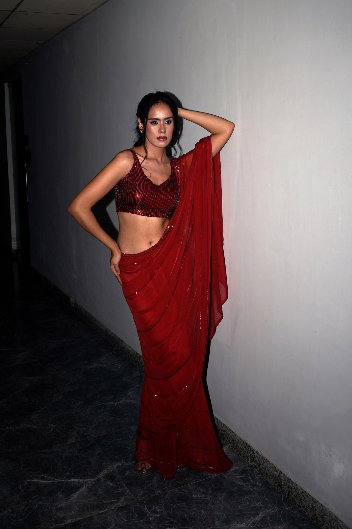 Maya Red Chiffon Silk Saree