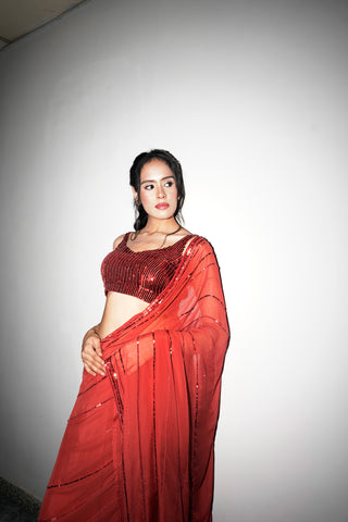 Maya Red Chiffon Silk Saree
