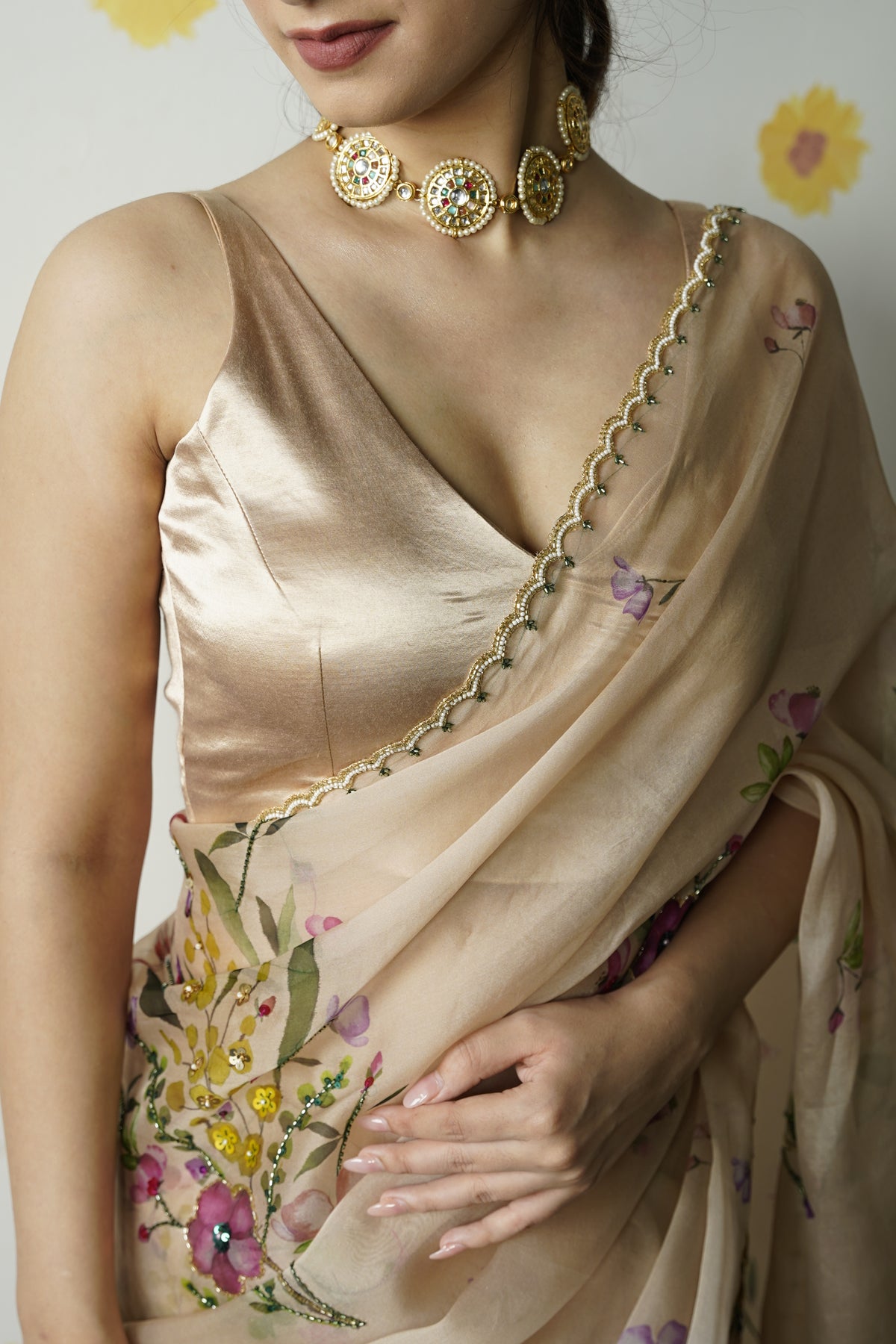 Velora Beige Stretchable Blouse