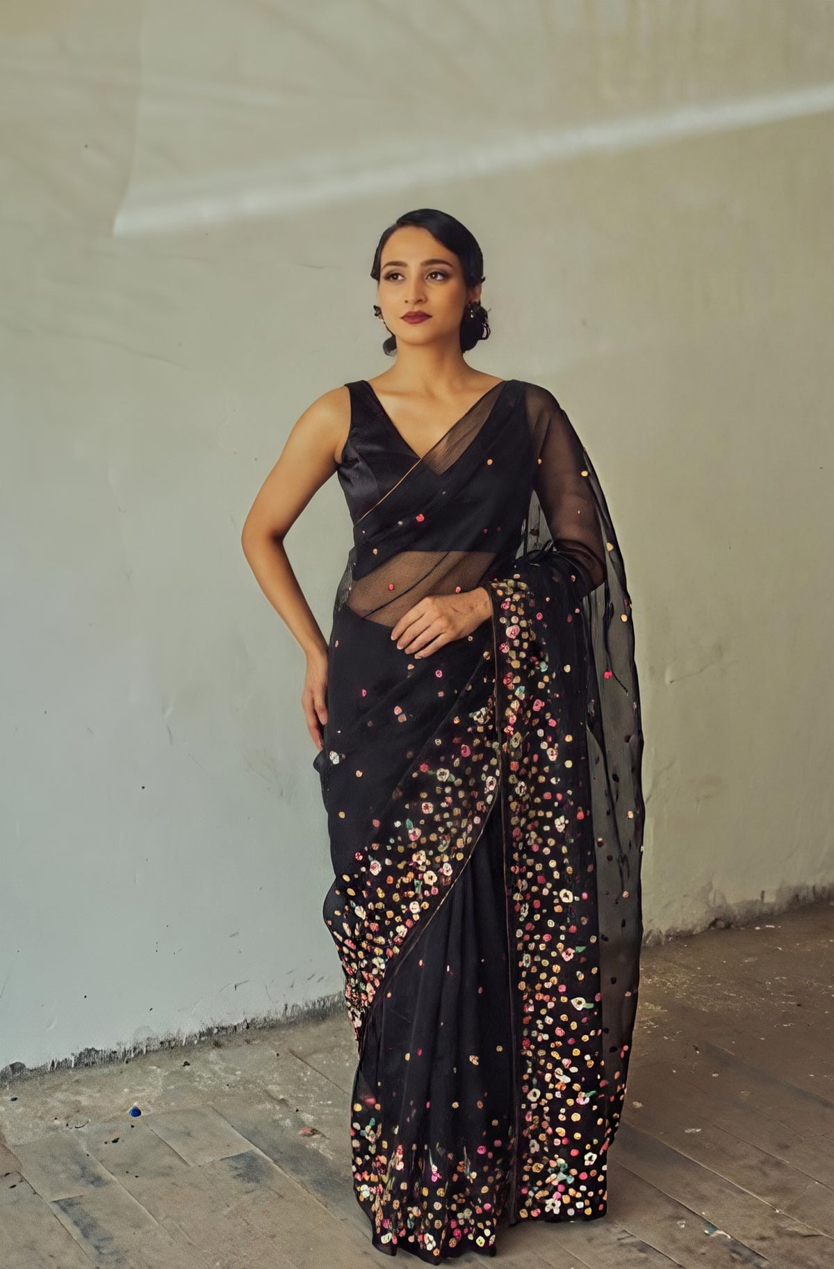 Lily Black Single Border Organza Silk Saree