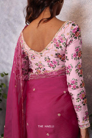 Tara Pink Printed Hand-Embroidered silk blouse