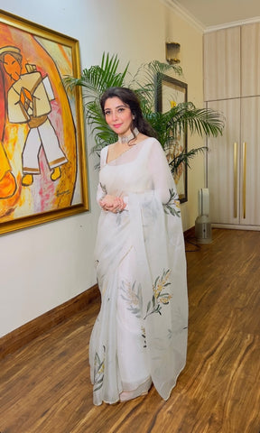 Sufi White Organza Silk Saree