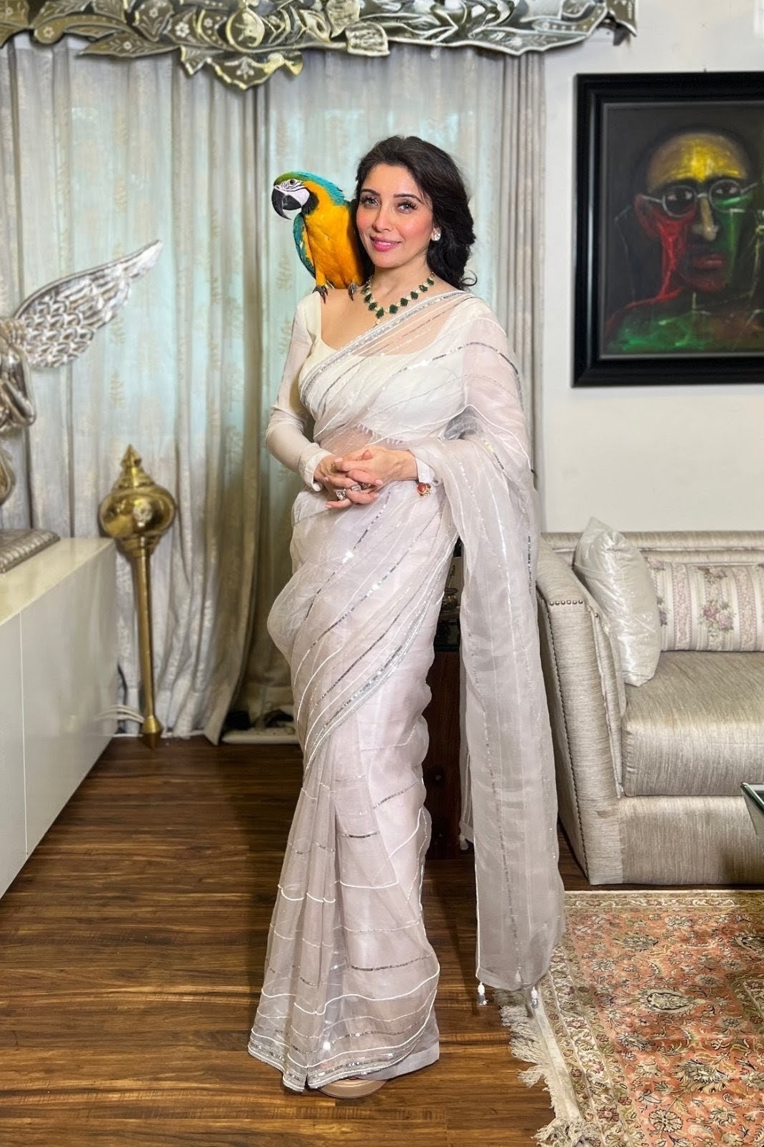 Maya Silver Organza Silk Saree