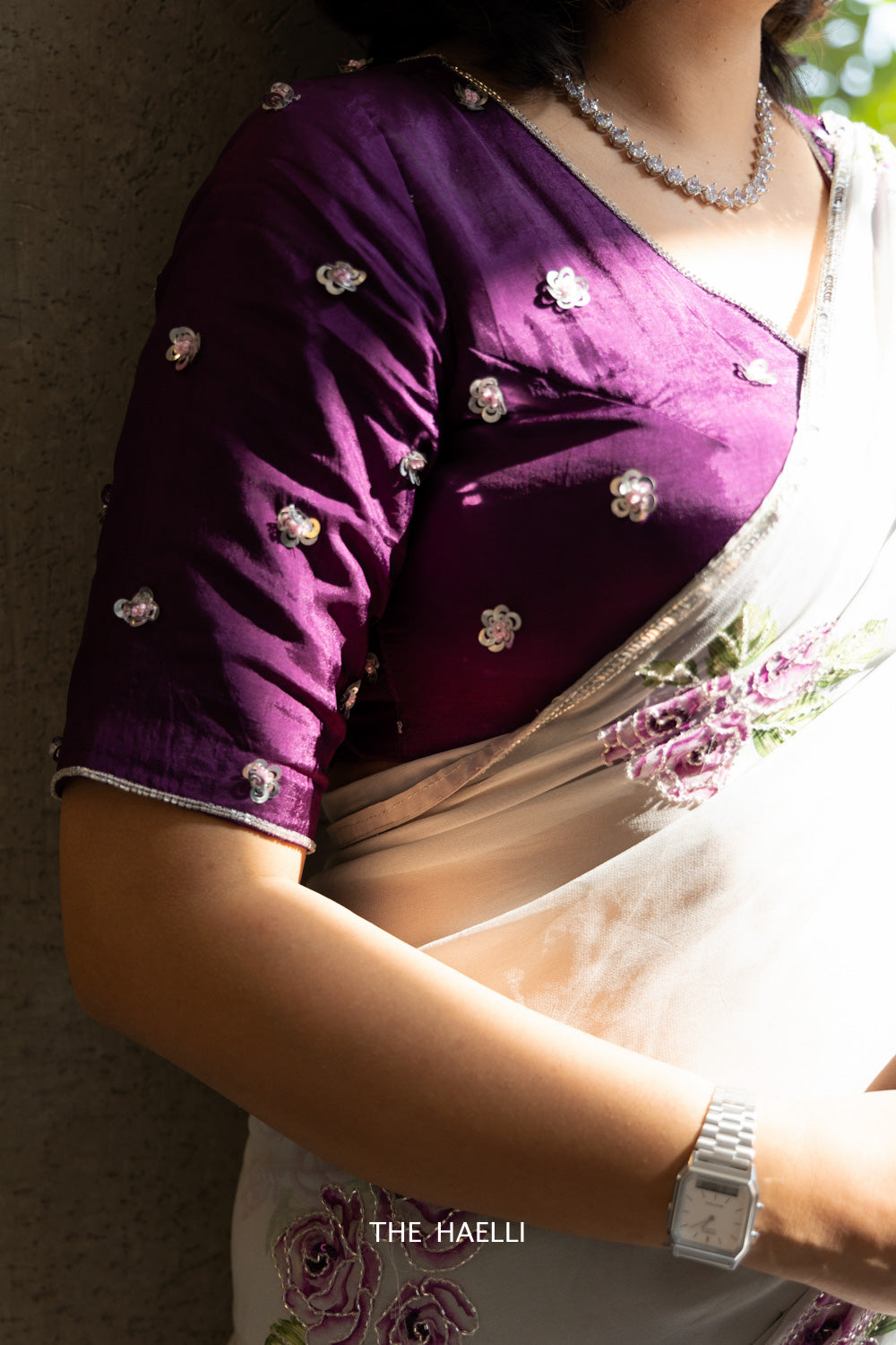 Noori Purple Hand-Embroidered Silk Blouse