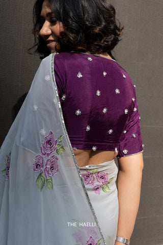 Noori Purple Hand-Embroidered Silk Blouse