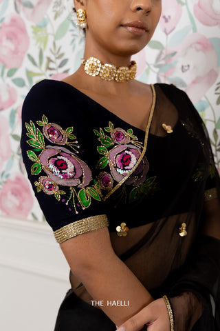 Gulabo black hand-embroidered printed blouse