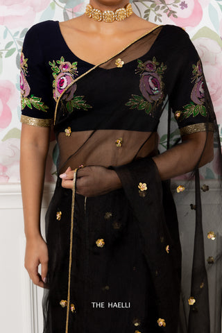 Gulabo black hand-embroidered printed blouse