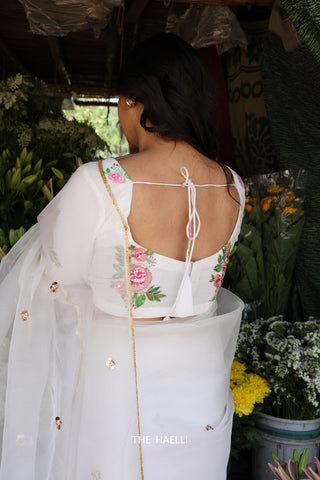 Gulabo white hand-embroidered silk blouse