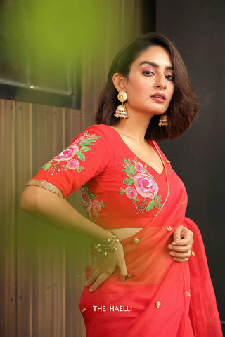 Gulabo Red Hand-Embroidered Silk Blouse