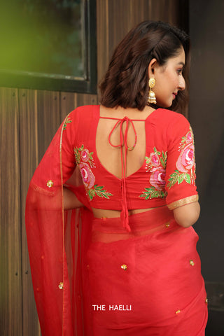 Gulabo Red Hand-Embroidered Silk Blouse