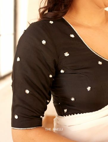 Noori Black with Silver Hand-Embroidered Blouse