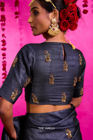 Pari Charcoal Tussar Silk Blouse