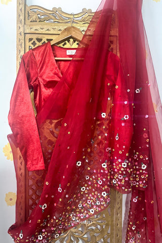 Velora Red Sleeves Stretchable Blouse