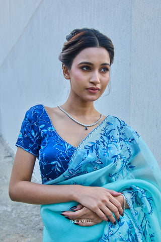 Jaal Blue Satin Silk Blouse