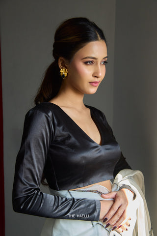 Velora Black Sleeves Stretchable Blouse