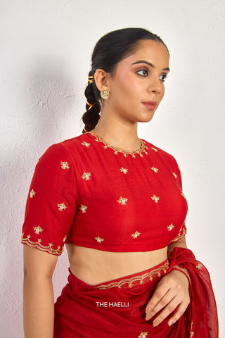 Kavi Red Mul Chanderi Blouse