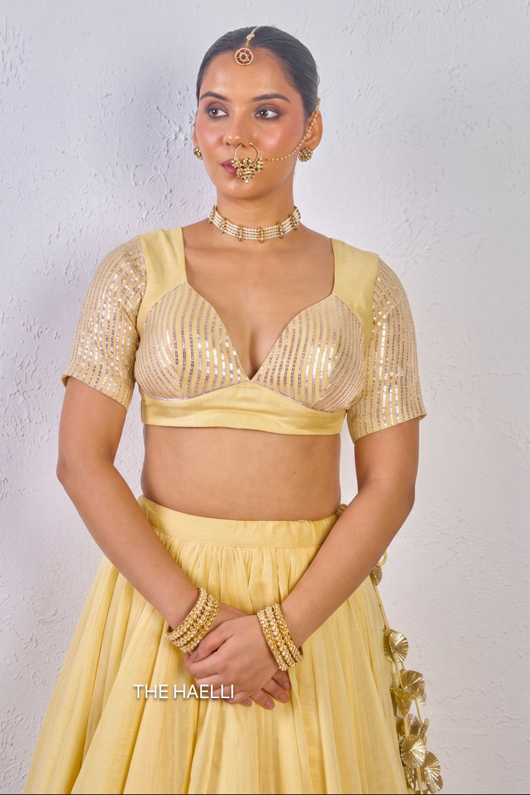 Meena Yellow Mul Chanderi Blouse