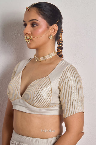 Meena Grey Mul Chanderi Blouse