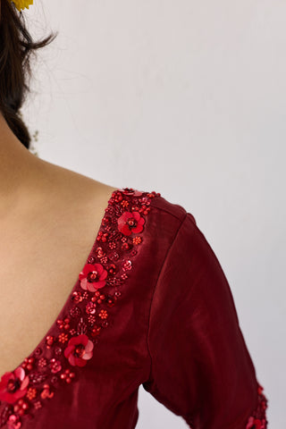 Agni Maroon Uppada Silk Blouse