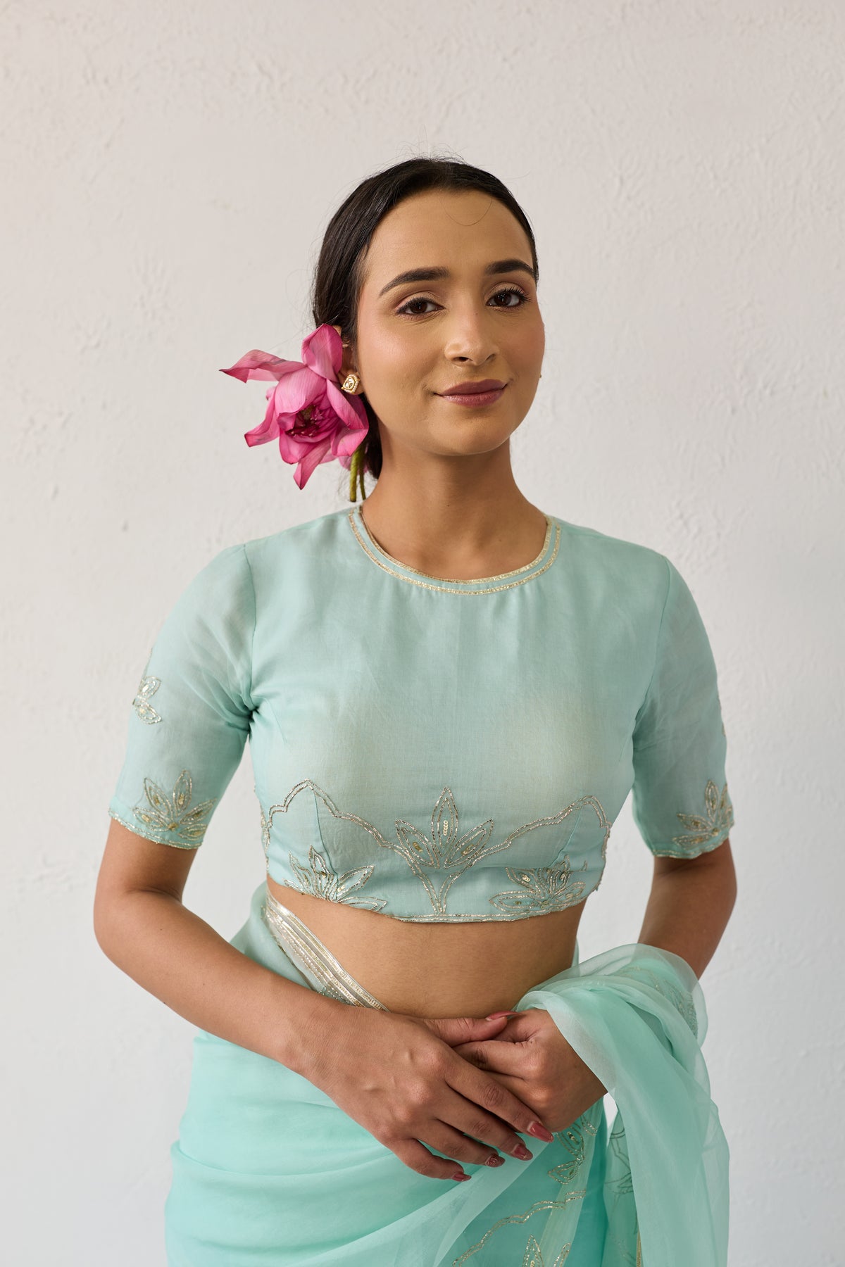 Jalpari Mint Organza Silk Blouse