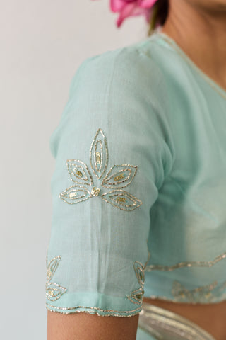 Jalpari Mint Organza Silk Blouse