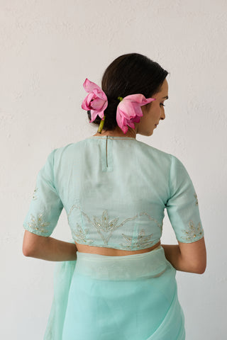 Jalpari Mint Organza Silk Blouse