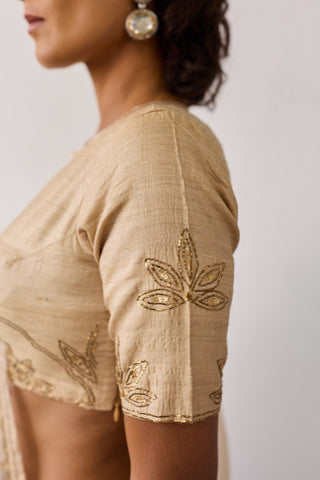 Jalpari Beige Tussar Silk Blouse