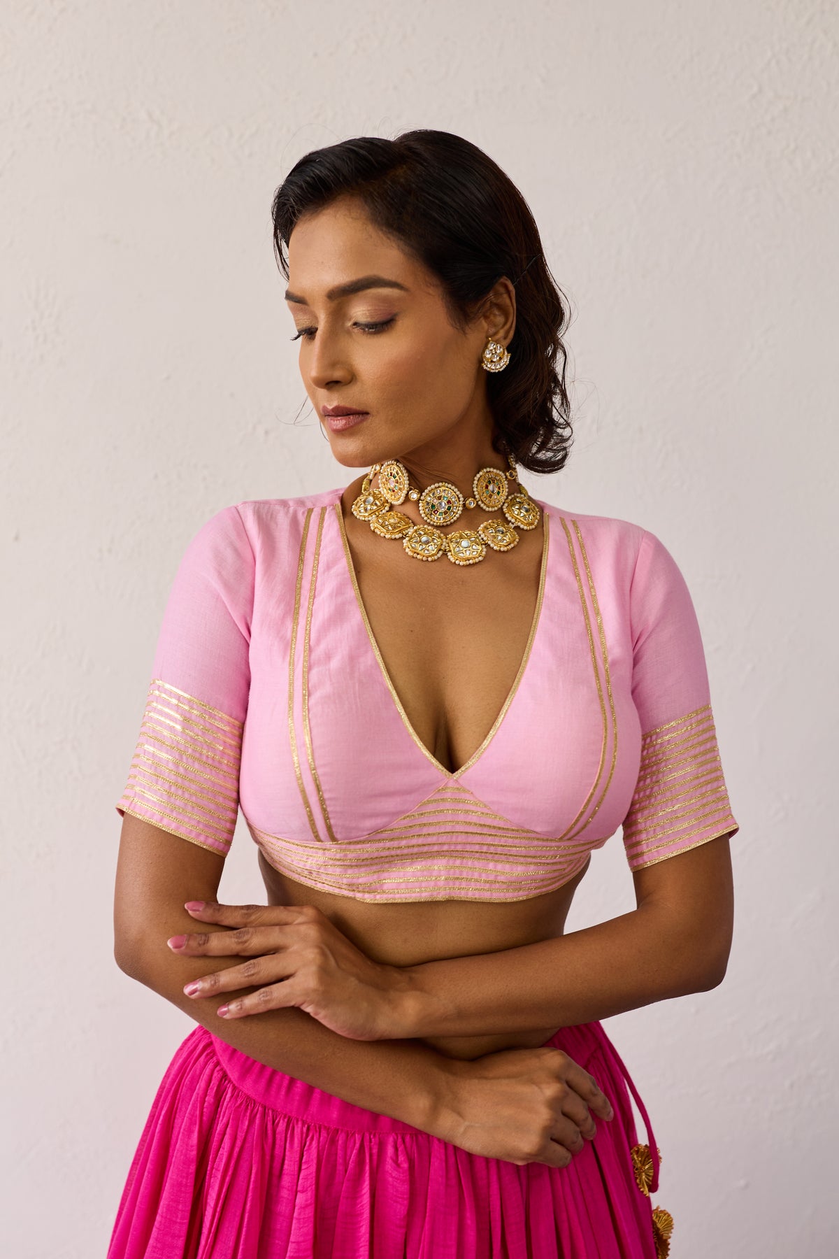 Meera Pink Mul Chanderi Blouse