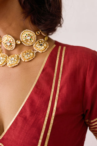 Meera Red Mul Chanderi Blouse